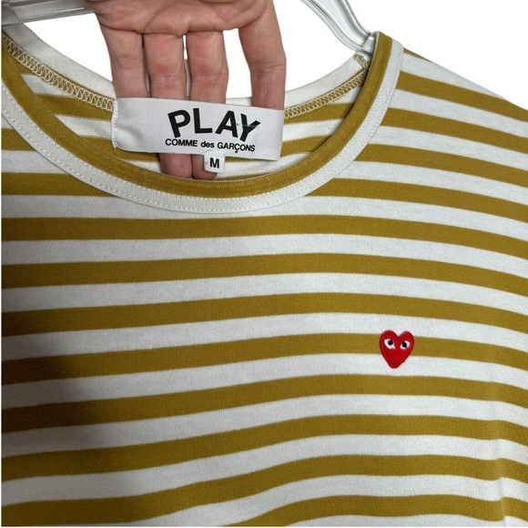 Comme des Garcons | PLAY Heart Patch Striped Long Sleeve Top Olive Green Medium - Picture 4 of 7